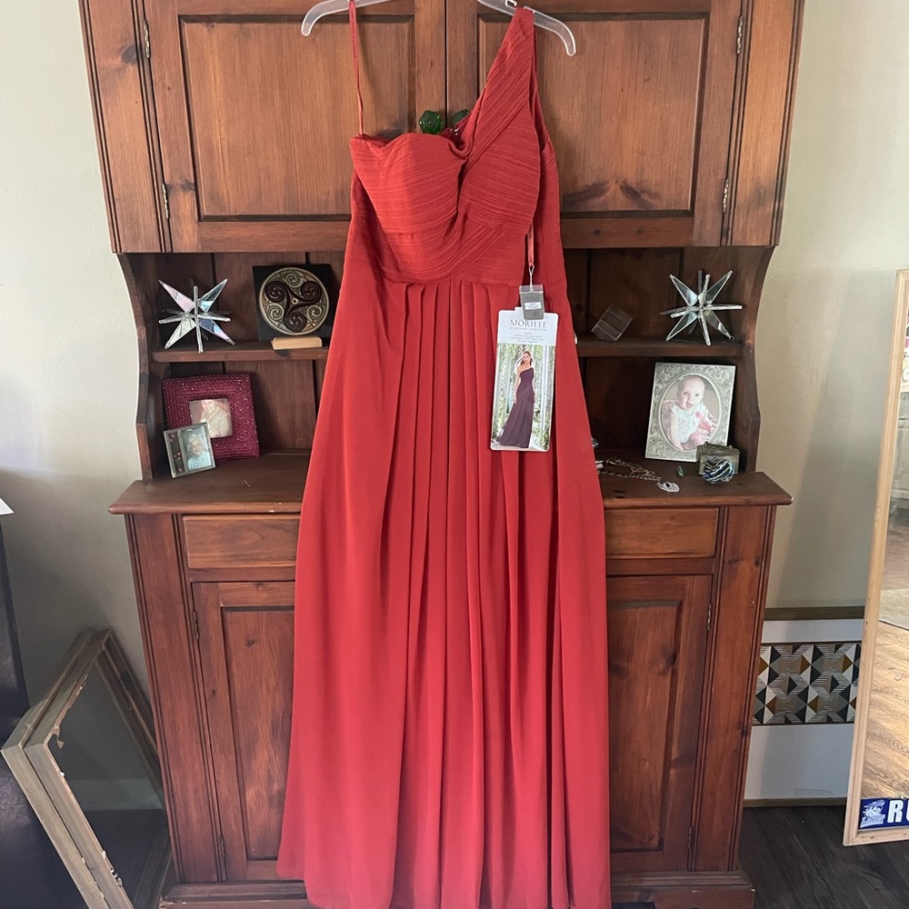 Mori Lee Chiffon Off-Shoulder Dress | Size 14 | Cinnamon